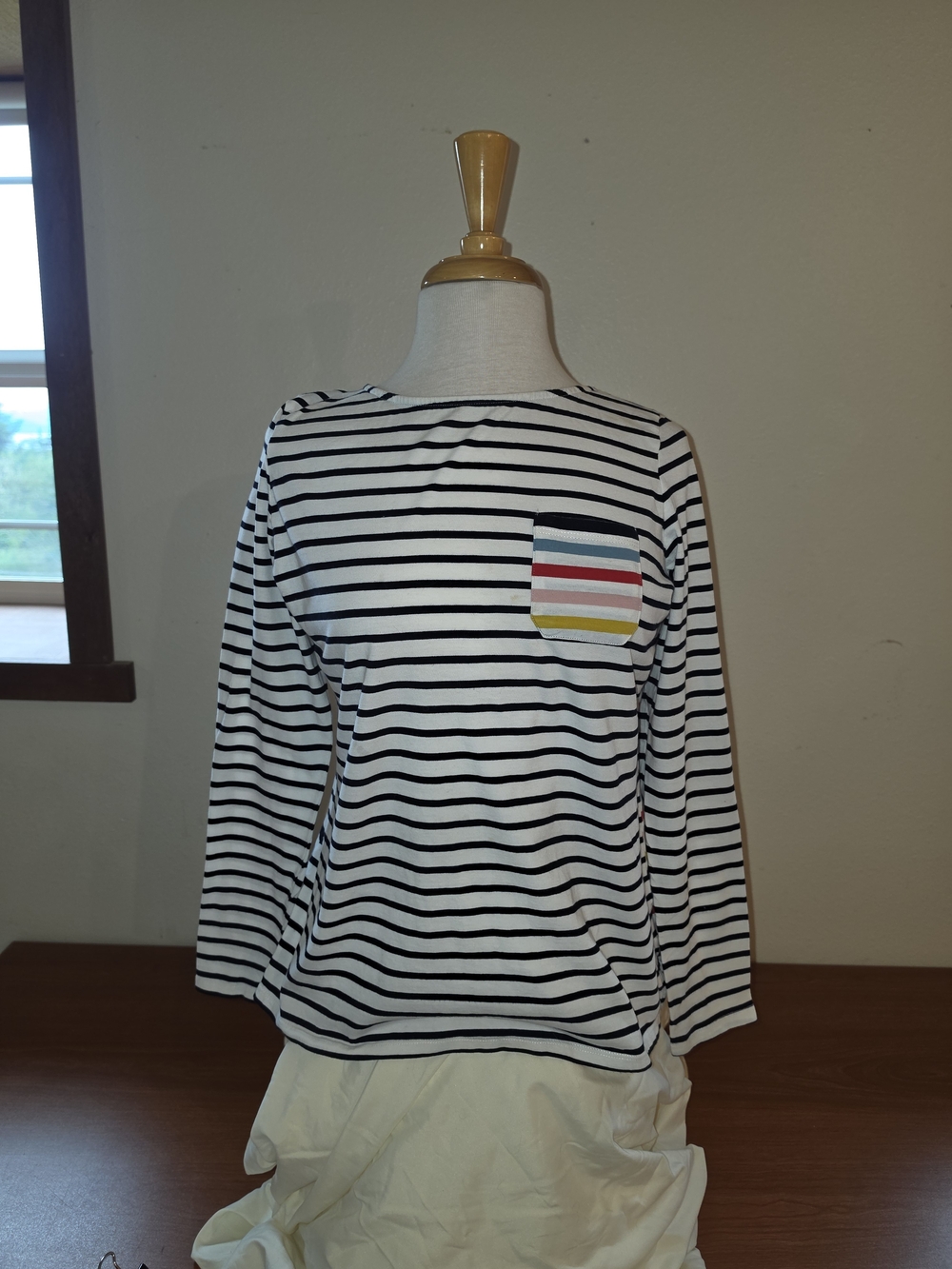 Boden Black & White Striped Long-Sleeve Tee with Multicolor Pocket